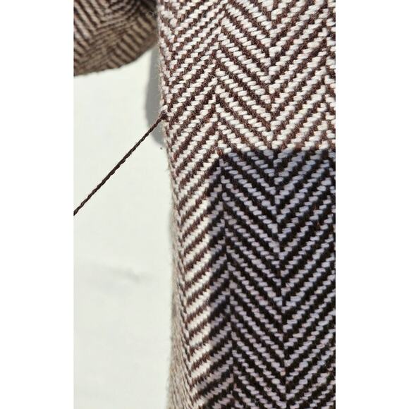 Vertigo Paris Blazer Womens XL Brown Ivory Herringbone Wool Blend Open Jacket - Picture 8 of 12